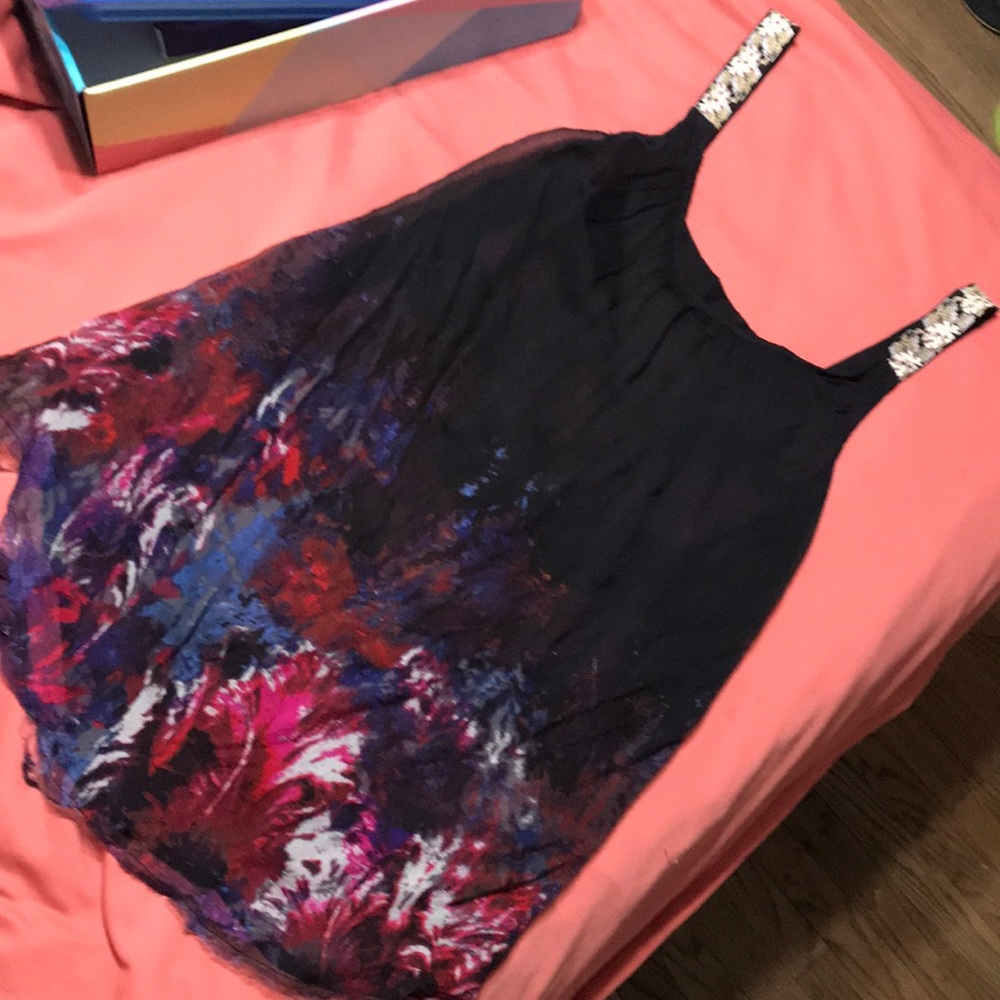 Cute! Free People sheer black/pink tunic tank XS